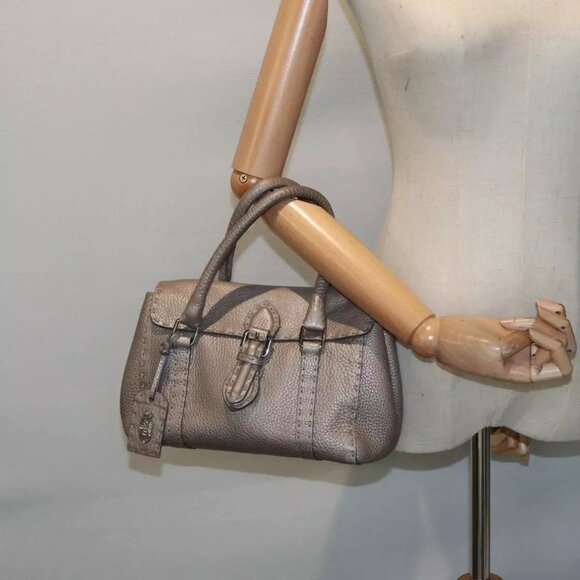 FENDI Celeria Hand Bag Leather Silver Auth - Picture 1 of 16